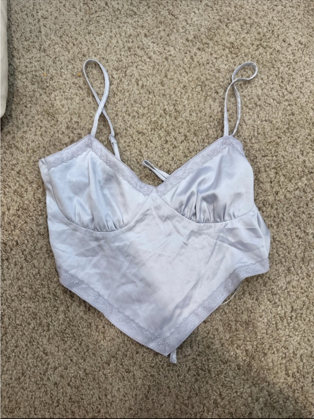 HYFVE Satin Lace-Trim Crop Cami in Light Lavender